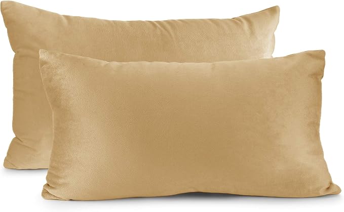 Nestl Throw Pillow Covers, Cozy Velvet Decorative Pillow Covers 12 x 20 Inches, Soft Solid Couch Pillow Covers for Sofa, Bed and Car, Set of 2 - Camel Gold
