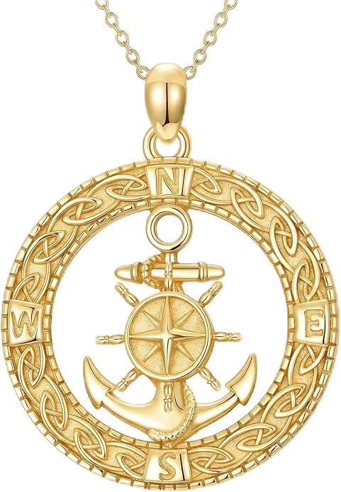 Compass/Sailboat/Lighthouse/Rudder Anchor Necklace for Women 18K Gold Plated Nautical Navy Jewelry Sea Lover Sailor Necklace Mothers Day Gifts for Women Mom Wife