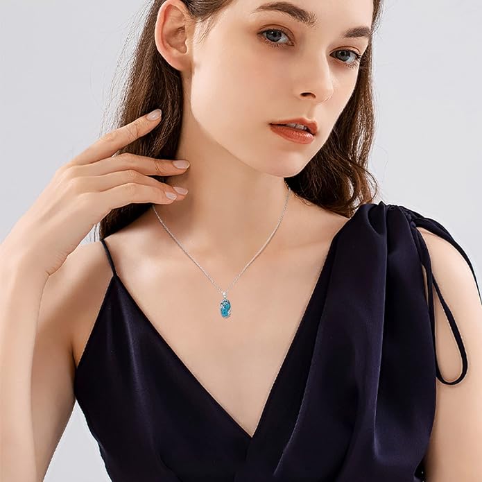 Oval Turquoise Life Of tree Necklace for Women S925 Sterling Silver Family Tree Necklace Lucky Turquoise Jewelry