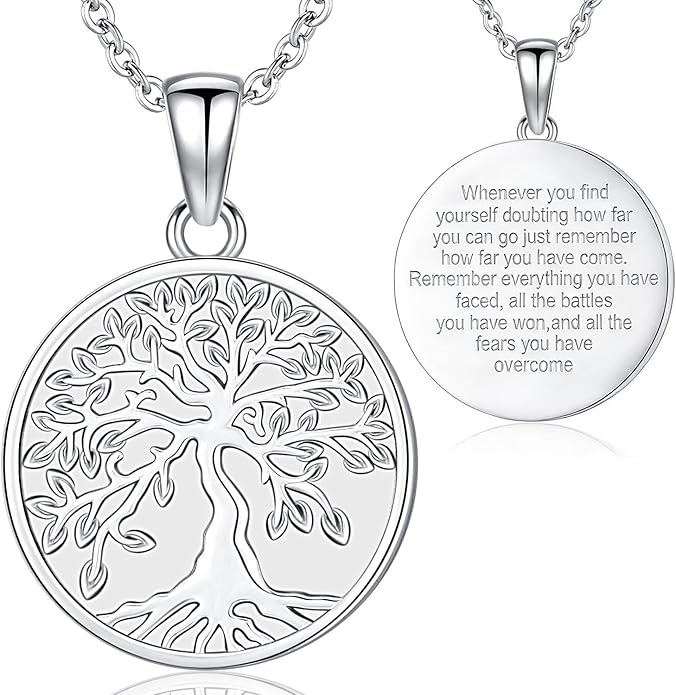 Aniu Tree of Life Necklace for Women, 925 Sterling Silver Mother of Pearl Family Palm Tree Charm Pendant Jewelry for Birthday Christmas Gift