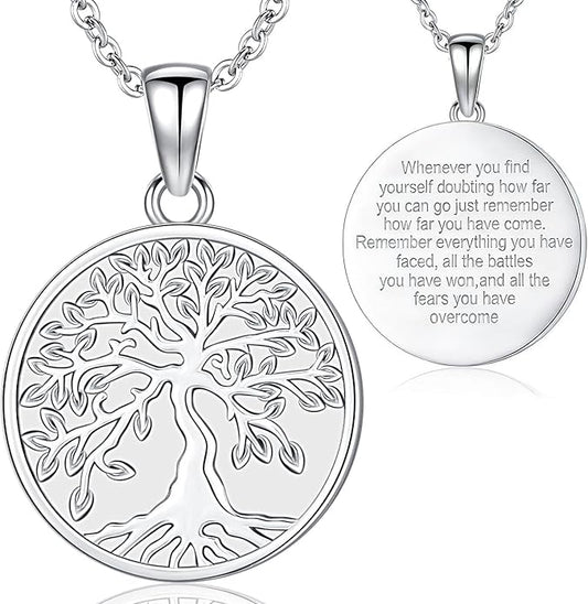 Aniu Tree of Life Necklace for Women, 925 Sterling Silver Mother of Pearl Family Palm Tree Charm Pendant Jewelry for Birthday Christmas Gift