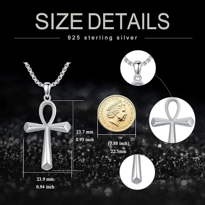 KXJ S925 Sterling Silver Black Cross/Best Dad/Baseball Bat/Silver Cross/Ankh Cross/Crucifix with 22+2 Inches Stainless Steel Rolo Chain Cross Necklace for Men Women Christian Religious Jewelry Gifts