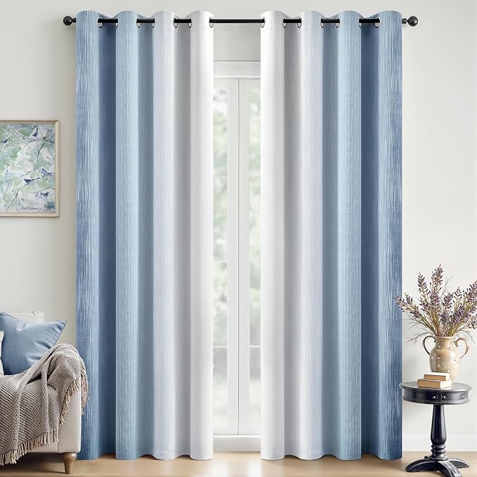 MIULEE Stone Blue and Greyish White Ombre Blackout Curtains, Full Room Darkening Thermal Insulated 72 Inches Long Drapes for Bedroom/Living Room Grommet Window Treatments Modern 52Wx72L, Set of 2