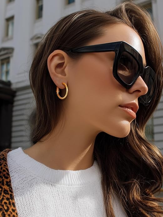 KeyStyle Gold Hoop Earrings for Women, Stainless Steel Hoops Earring Lightweight Loops, 2 mm Thick Hypoallergenic Circle Endless Thin Hoop (20/30/40/50/60/70/80/90/mm)