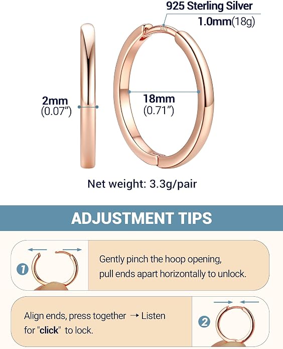PROSTEEL Hoop Earrings for Women, Huggie Hoop with 925 Sterling Silver Post, 8/10/12/14/16/18/20mm Small Huggie Hoops, 14K Gold Plated/Silver/Black/Rose Gold Hypoallergenic Earrings Jewelry