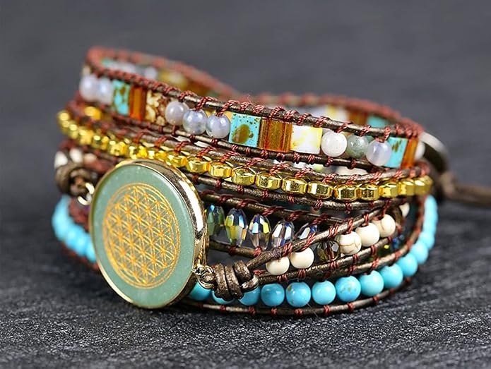 Women Wrap Bracelets Boho Natural Stone Jasper Turquoises Strand Bracelet Jewelry Collection