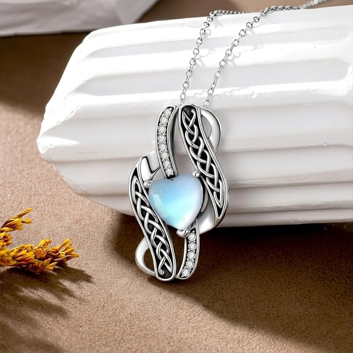 PELOVNY Celtic Knot Necklaces for Women 925 Sterling Silver Gemstone/Birthstone Teardrop Infinity Necklace Irish Celtic Pendant Jewelry Gifts for Mom Daughter Wife