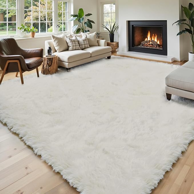 Rugs for Living Room 6x9, Alfombras para Salas Shag Large Plush Soft Area Rug, Shaggy Carpets for Bedroom,Home Decor Aesthetic(Cream, 6 x 9)