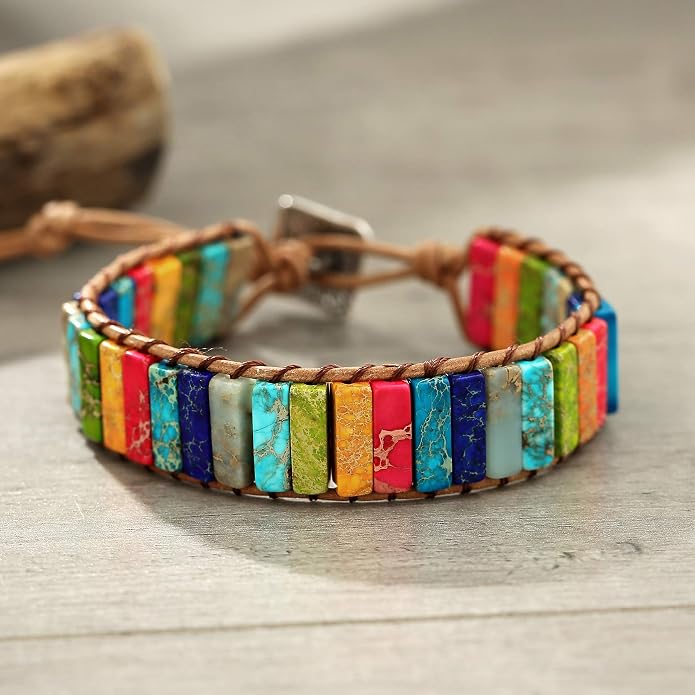 Plumiss Women Boho Handmade Natural Stone Crystal Leather Bead Wrap Bracelets Collection