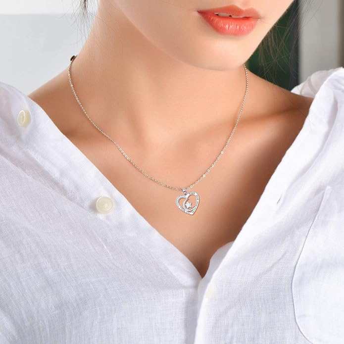 Cuoka 925 Sterling Silver Heart Necklace I Love You to The Moon and Back Pendant Sun Star Moon Necklace Jewelry for Women with Gifts Box