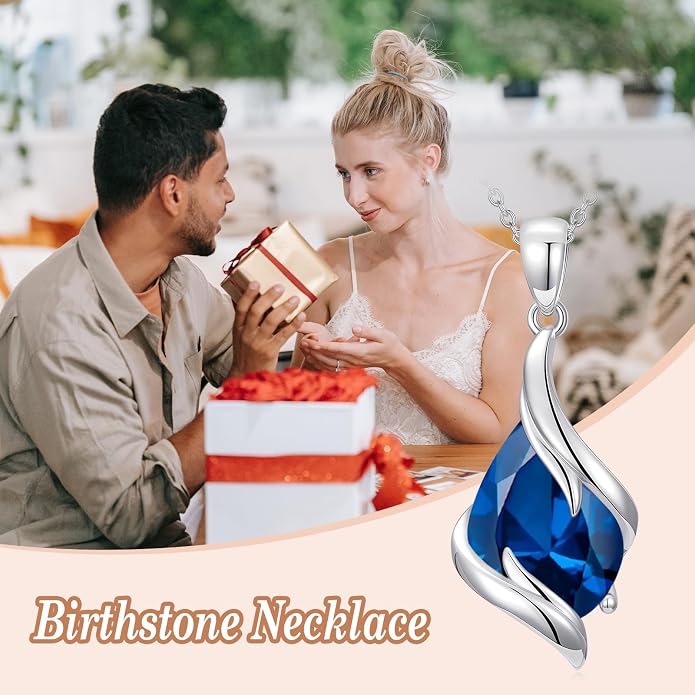 HPQQ Birthstone Necklace for Women 925 Sterling Silver Teardrop Pendant Fine Jewelry Birthday Mothers Day Gifts for Women Mom Her