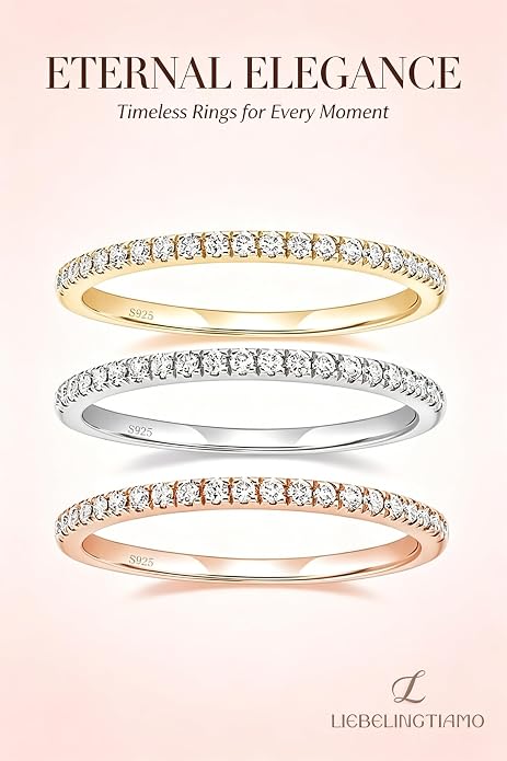 Stackable Eternity Ring for Women 14K Gold Plated Cubic Zirconia Simulated Diamond Wedding Band Silver Jewelry