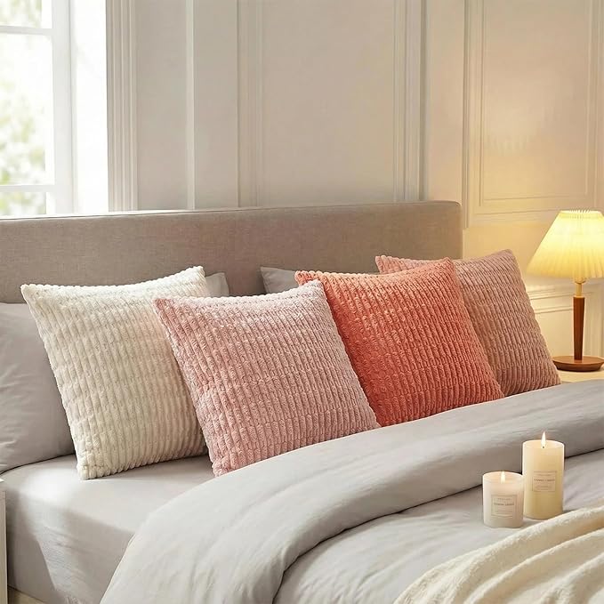Fancy Homi 4 Packs Decorative Throw Pillow Covers for Living Room Couch Bed, Modern Farmhouse Boho Home Décor Accent Cushion Case, 22" x 22", Pink Series
