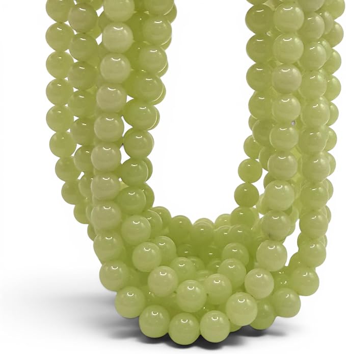 ABCGEMS Glow-in-Dark Mexican Olive-Green Aragonite Beads (AKA Cave Calcite- Extremely Rare) Healing Crystal Chakra Energy Stone Ideal for Bracelet Necklace Ring DIY Jewelry Making Smooth Round 12mm
