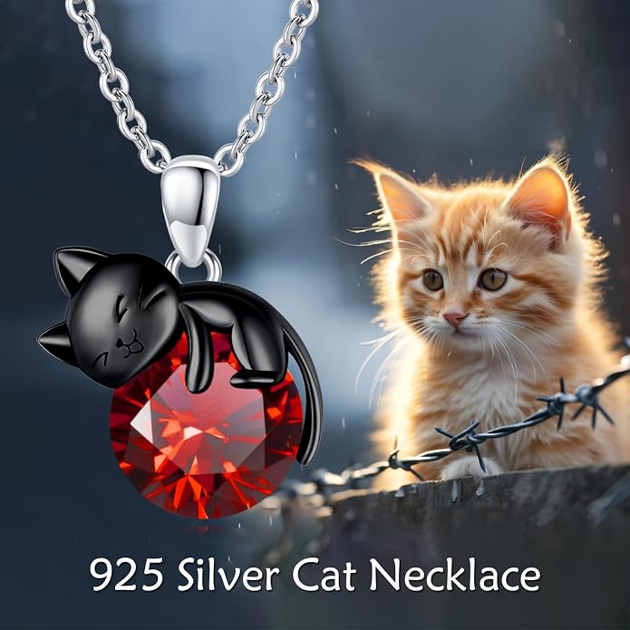 Cat Necklace Sterling Silver Cat Zircon Pendant Gothic Jewelry for Women Animal Lovers Gifts