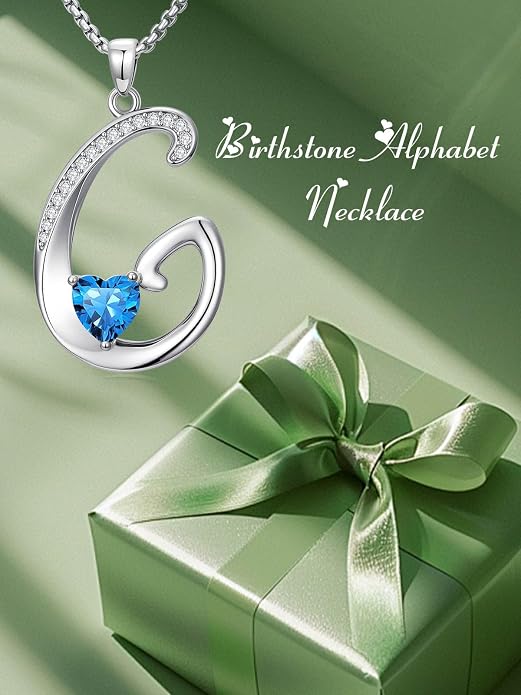 Birthday Gifts for Women Alphabet A to Z Initial Birthstone Pendant Necklaces for Women - 18k White Gold Plated Personalized Name Jewelry Anniversary Graduation Gifts for Wife Her Daughter Girlfriend(with Gift Box)