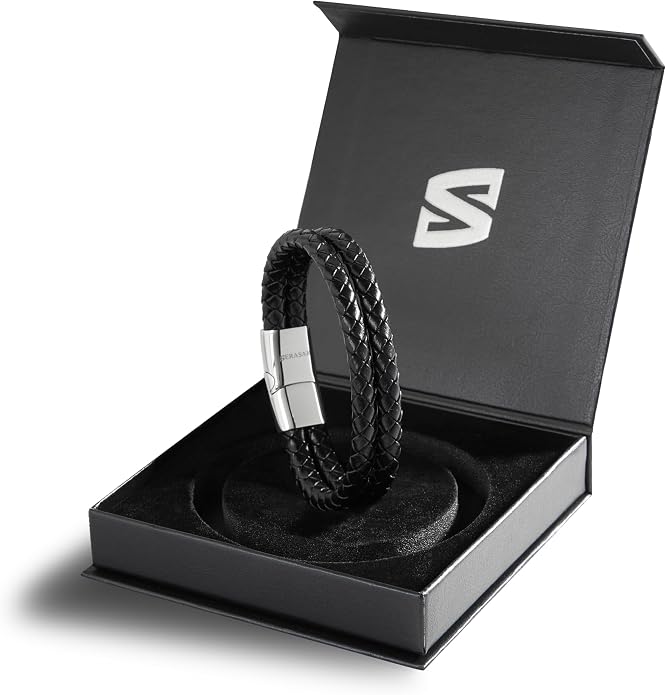 SERASAR Premium Leather Bracelet Men | Stainless Steel Magnetic Clasp | Three Colors | Jewelry Box Included