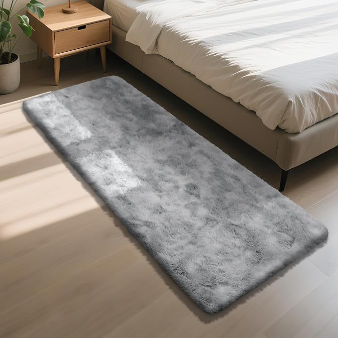 Soft Runner Rugs for Bedroom, Mottling Grey 2x6 Area Rugs Fluffy Rug Shag Area Rug Carpet, Bedside Rug for Living Room Bedroom Room Home Decor