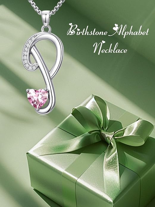 Birthday Gifts for Women Alphabet A to Z Initial Birthstone Pendant Necklaces for Women - 18k White Gold Plated Personalized Name Jewelry Anniversary Graduation Gifts for Wife Her Daughter Girlfriend(with Gift Box)