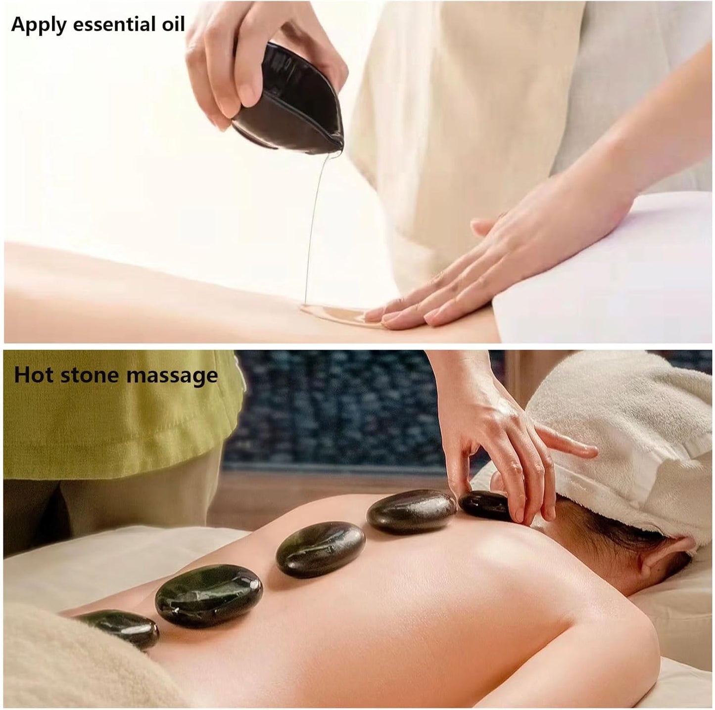 Hot Stone Massage, 3 Piece Set Large Oval Hot Stone 3.58x2.78x1.19 inches, Basalt Home spa, Relaxation, Massage Treatment (3PCS)