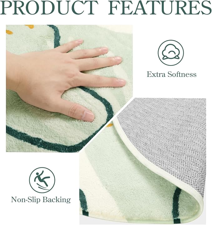 Lahome Sage Green Boho Bedroom Rug 4x6, Washable Non Slip Soft Botanical Area Rug for Cozy Aesthetic Apartment Nursery Dorm Decor