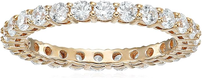 Amazon Essentials Platinum or Gold Plated Sterling Silver All-Around Band Ring set with Round Infinite Elements Cubic Zirconia