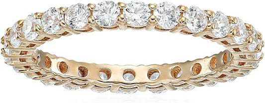 Amazon Essentials Platinum or Gold Plated Sterling Silver All-Around Band Ring set with Round Infinite Elements Cubic Zirconia