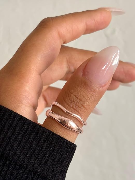 Gold Rings for Women Men Non Tarnish, Waterproof Chunky 14K Gold Plated Dainty Stackable Rings Trendy Statement Pinky Thumb Rings Engagement Eternity Wedding Band Ring Stacking Gold Jewelry Size 3 4 5 6 7 8 9 10 11
