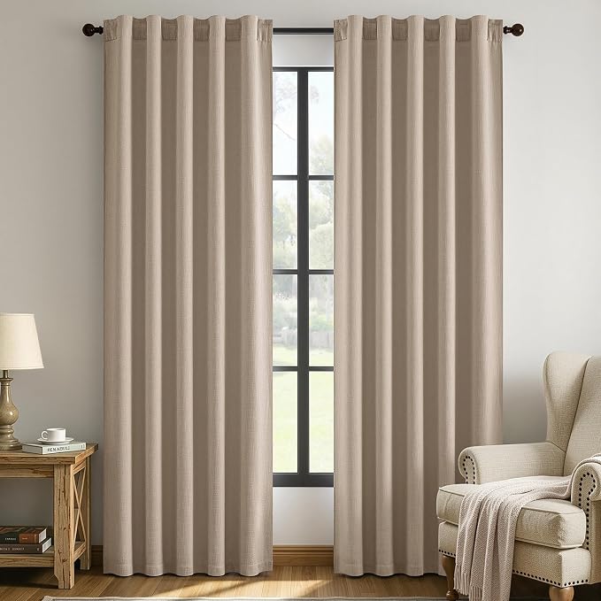 MIULEE Thick Linen Curtains, 42Wx72L, Taupe Semi Sheer Linen Textured | Light Filtering Window Privacy Drapes with Back Tab Rod Pocket for Farmhouse/Living Room/Bedroom, Set of 2