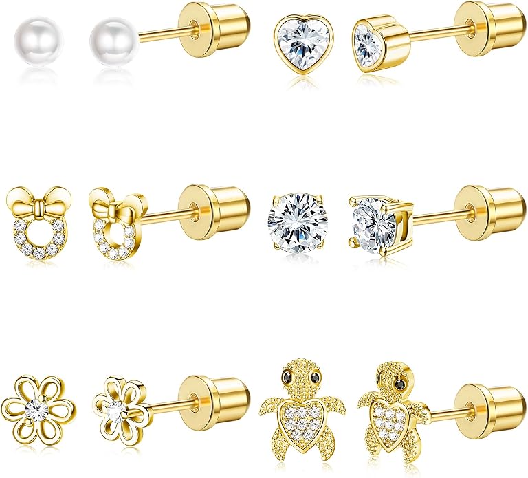 CASSIECA Hypoallergenic Earrings for Girls Kids Women Screw Back Surgical Stainless Steel CZ Heart Stud for Sensitive Ears Cute Jewelry Gift 20G