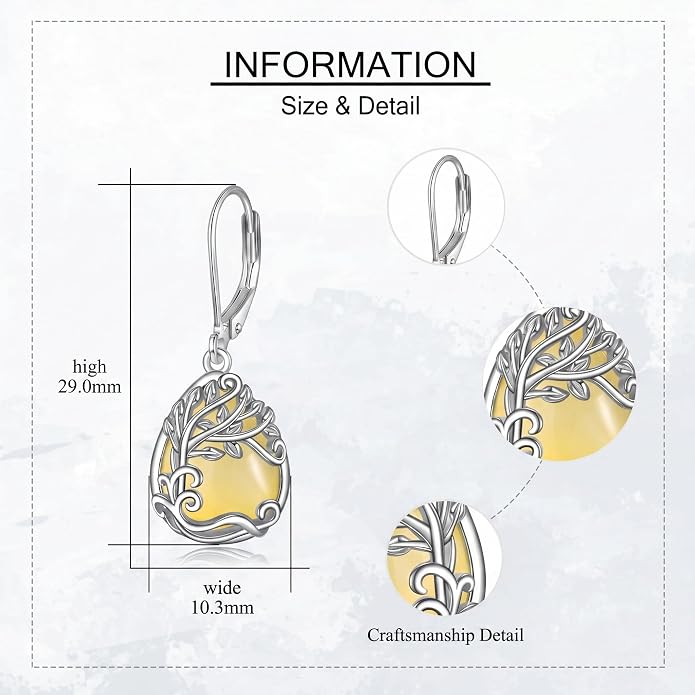 Teardrop Tree of Life/Filigree Earrings for Women Dangle Leverback Earrings Jewelry Gift Anniversary For Her