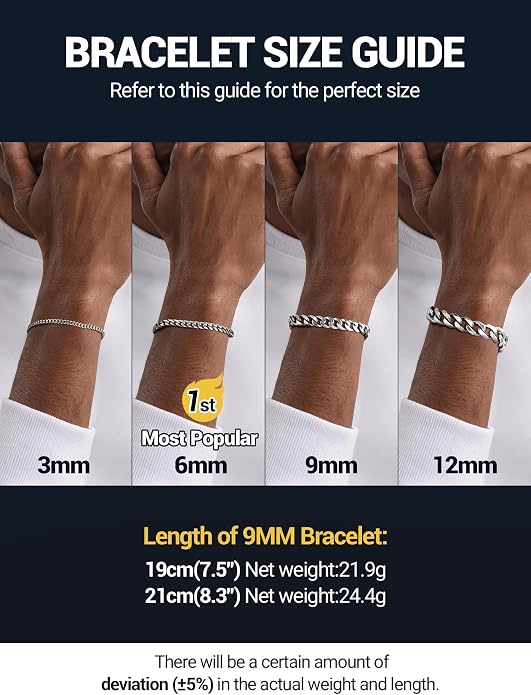 PROSTEEL Stainless Steel Bracelets for Men Women, Gold/Silver/Black, Cuban Link Bracelet Adjustable, Jewelry with Gift Box