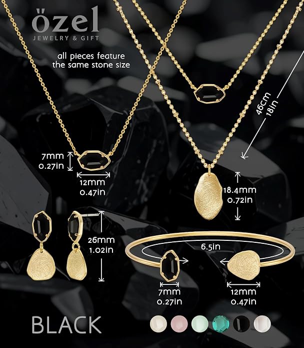 OZEL JEWELRY & GIFT Layered Gold Necklaces for Women - Crystal Colorful Delicate Cutting Pendant Necklace - 18K Gold Plated - Birthday Gifts (Made in Korea)