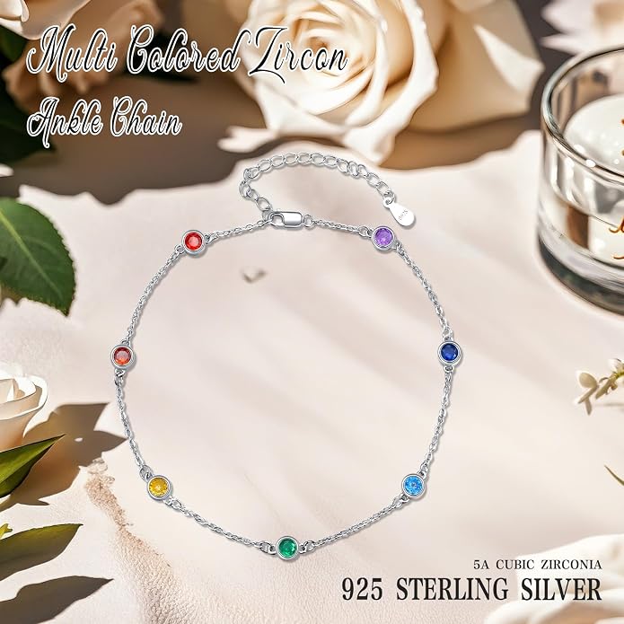 MEDWISE Sterling Silver Chakra Anklet 7 Chakra Beach Anklet Bracelet Link Chain Ankle Bracelet Gift for Women