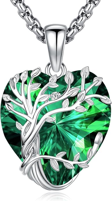 Eusense Tree of Life Necklace for Women White Gold Plated Copper Moonstone/Turquoise/Black Onyx/Crystal Birthstone Pendant Jewelry Gifts for Women Men