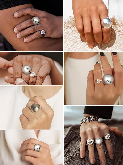 GOLDCHIC JEWELRY Chunky Dome Ring for Women, Stainless Steel Bold Stacking Croissant Statement Ring For Men (Size 7-12, Custom)