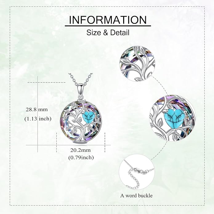 Tree Of Life Birthstone Necklace 925 Sterling Silver Crystal Family Tree Pendant Necklaces Heart Birthstone Jewelry For Women Female Anniversary Birthday Gifts