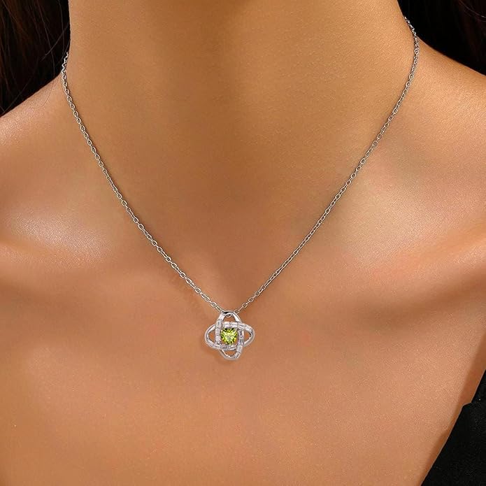 Birthstone Necklace for Women, S925 Sterling Silver Jewelry Gifts, White Gold Plated Love Knot Pendant, Anniversary Birthday Vanlentine Day's Gifts for Grandma, Wife, Mom and Sister