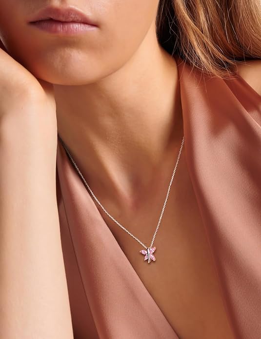 925 Sterling Silver Birthstone Necklaces for Women, Dainty Cute Dragonfly/Butterfly Pendant Necklace, Great Christmas/Anniversary Jewelry for Mother