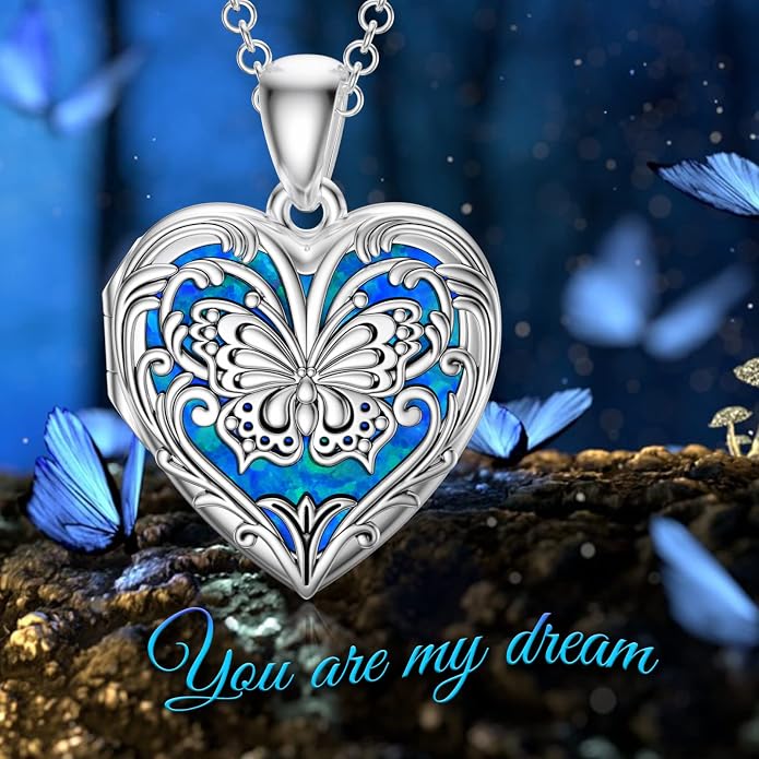 SOULMEET Personalized Butterfly Locket Necklace That Holds Up to 2 Pictures, Memorial Insects Silver Butterfly Photo Locket Custom Any Photo Healing Gift