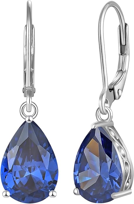 YL Solitaire Dangle Drop Earrings Teardrop Leverback Earrings Brass 8X12 MM Birthstone Jewelry for Women