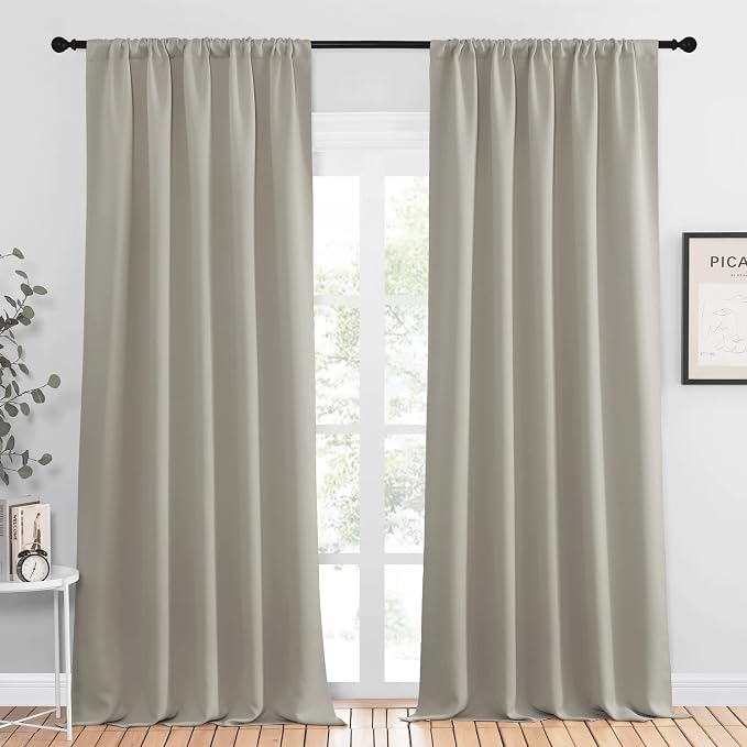 NICETOWN Blackout Curtains for Living Curtains, Room Darkening Window Curtain Panels, Easy-Care Solid Thermal Insulated Draperies/Drapes for Daughter Room (Natural, 2 Panels, 52 by 95)