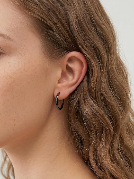 Silvora Sterling Silver Hoop Earrings for Women, Small Hoops 14K Gold Plated/925 Silver/Rose Gold/Black, Hypoallergenic Huggie Lightweight Cartilage Sleeper Earrings 8/10/12/14/16/18/20mm
