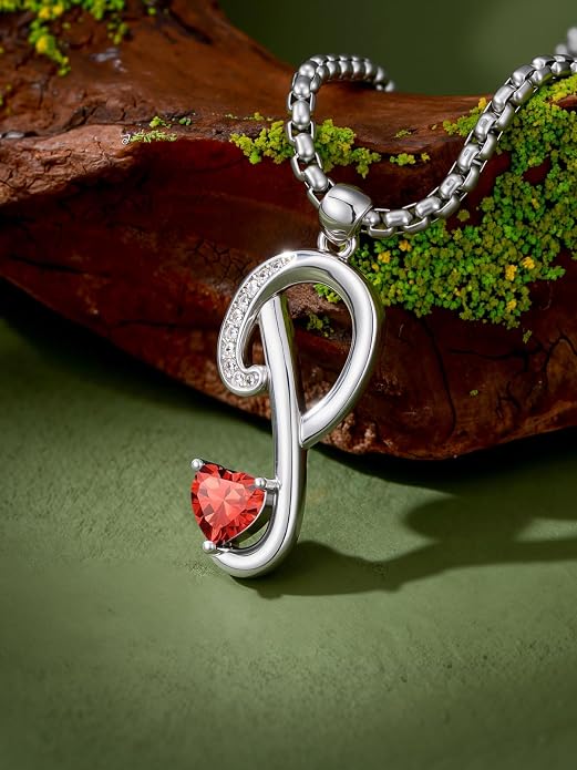 Birthday Gifts for Women Alphabet A to Z Initial Birthstone Pendant Necklaces for Women - 18k White Gold Plated Personalized Name Jewelry Anniversary Graduation Gifts for Wife Her Daughter Girlfriend(with Gift Box)