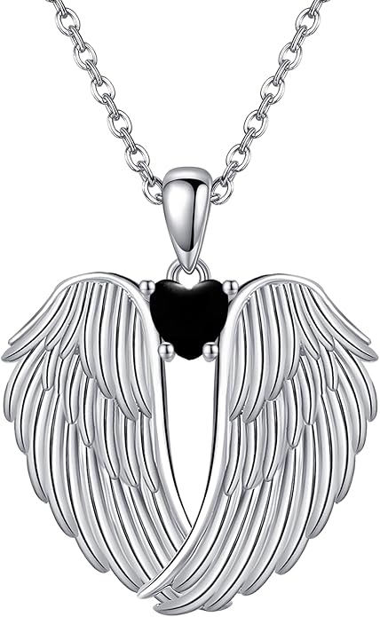 YFN Angel Wings Necklace 925 Sterling Silver Guardian Angel Wings Pendant Necklace Birthstone Necklace for Women Girls Christmas Jewelry Gifts