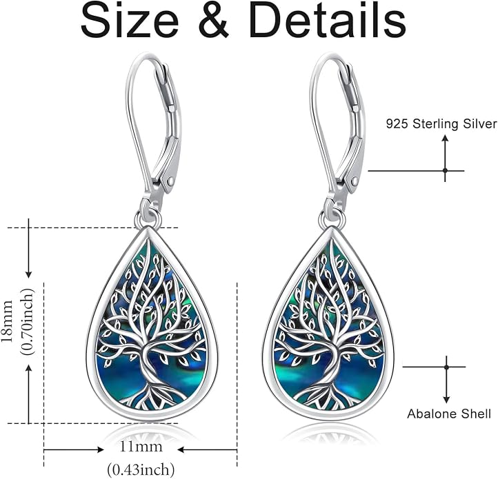 Odinstone 925 Sterling Silver Earrings Tree of Life Teardrop Moonstone Dangle Drop Leverback Earrings for Women
