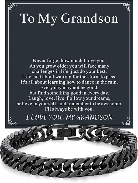 ChainsHouse Cuban Link Chain Bracelet Anniversary Birthday Valentines Father's Day Stainless Steel/Black Bracelet Men, To My Man Love Husband Dad, Chain Bracelet for Men Him Jewelry Gifts