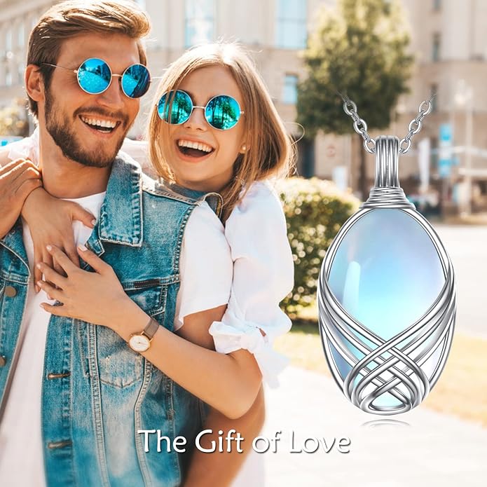YAFEINI 925 Sterling Silver Moonstone Necklace Filigree Teardrop Pendant Necklace Jewelry for Women Girls