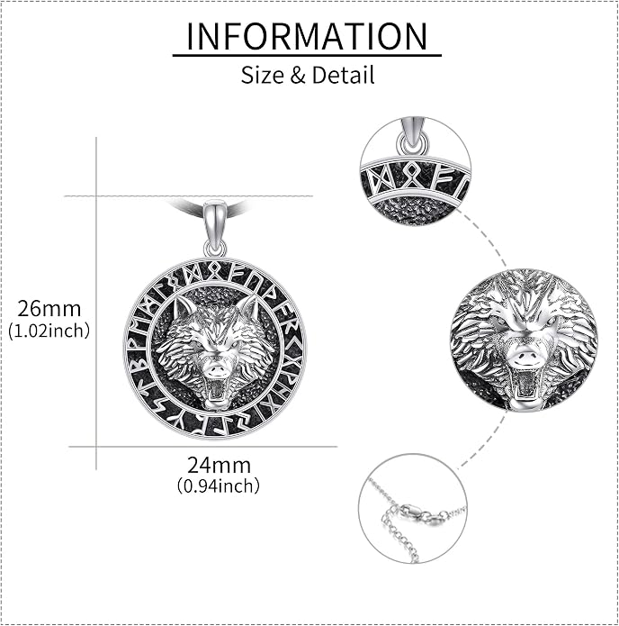 URONE Men Viking Pendant Necklace Sterling Silver Norse Viking Jewelry