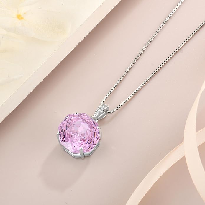 YIFISIY Rose Necklaces for Women, 925 Sterling Silver Rose cut Birthstone Pendant Octagonal Flower Jewelry Gifts for Her